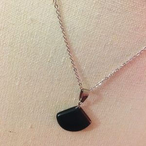 Black Obsidian Crystal Fan Charm Pendant Necklace